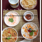 Ajwain Tomato Rice, Raita & Carrot Curd Rice