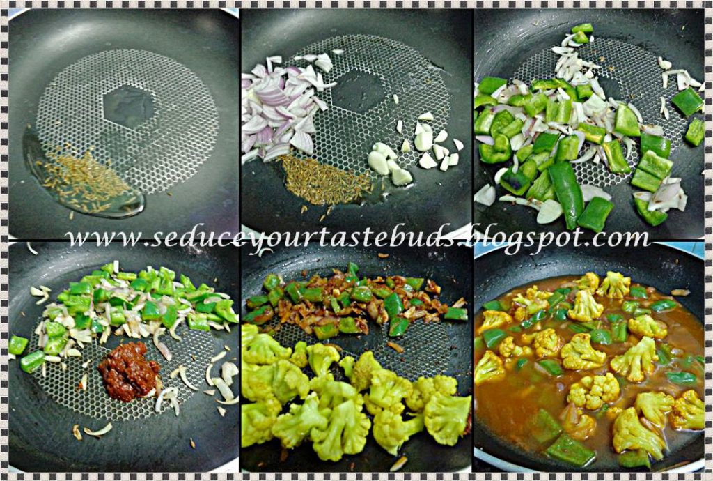 method to prepare cauliflower capsicum masala