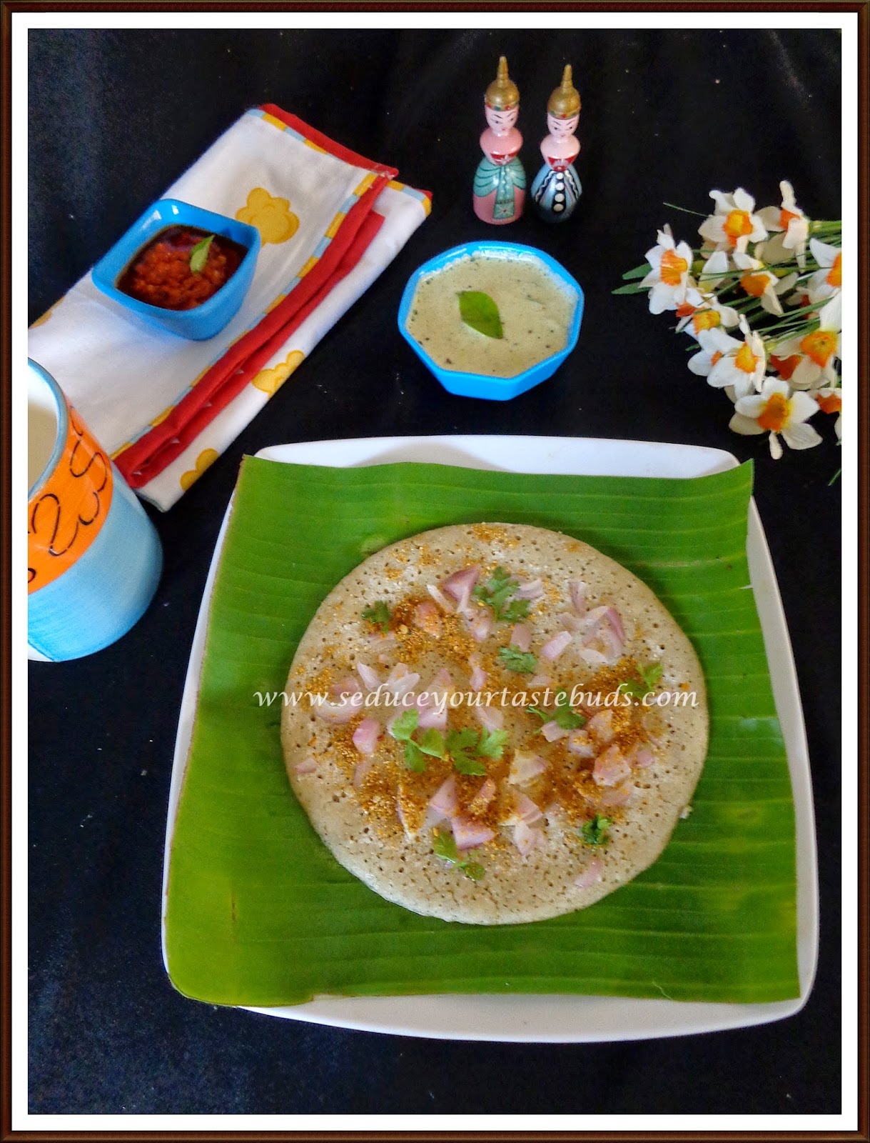Kambu Onion Uthappam | Pearl Millet[Bajra] Onion Uthappam and Sesame Chutney