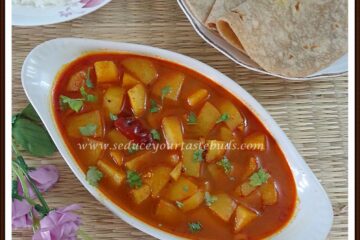 Rasawala Bateta nu Shaak – Gujarati Style No Onion / No Garlic Potato Gravy Curry