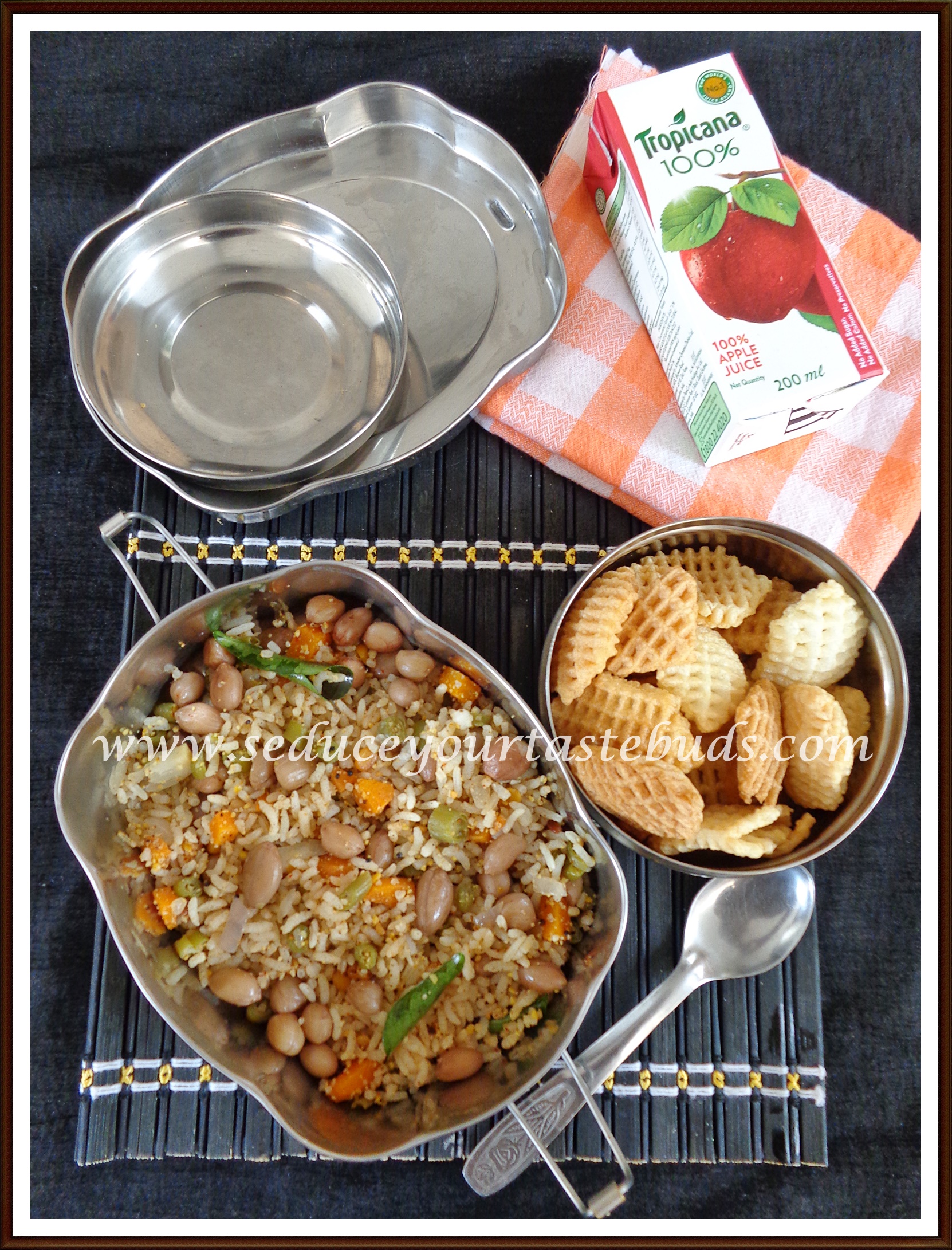 Kids Lunch Box Series #18 | Vegetable & Peanut Rice, Crisps, Juice