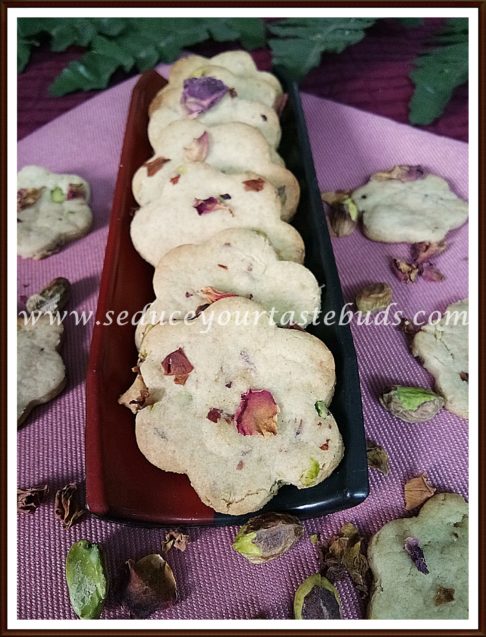 Eggless Rose Pistachio Cookies Recipe
